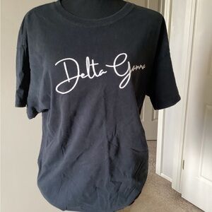 Gildan Black Tee with White "Delta Gamma" Script